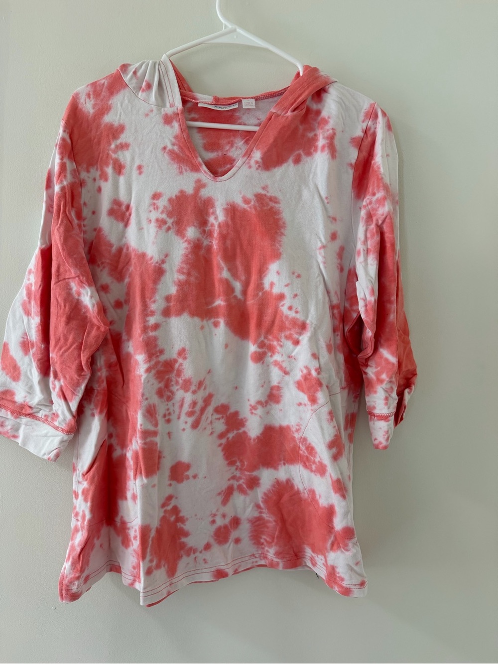 Belle by Kim Gravel Hooded Top Womens L Coral Like New Tie-Dye V-Neck Pullover